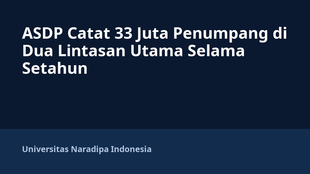ASDP Catat 33 Juta Penumpang di Dua Lintasan Utama Selama Setahun