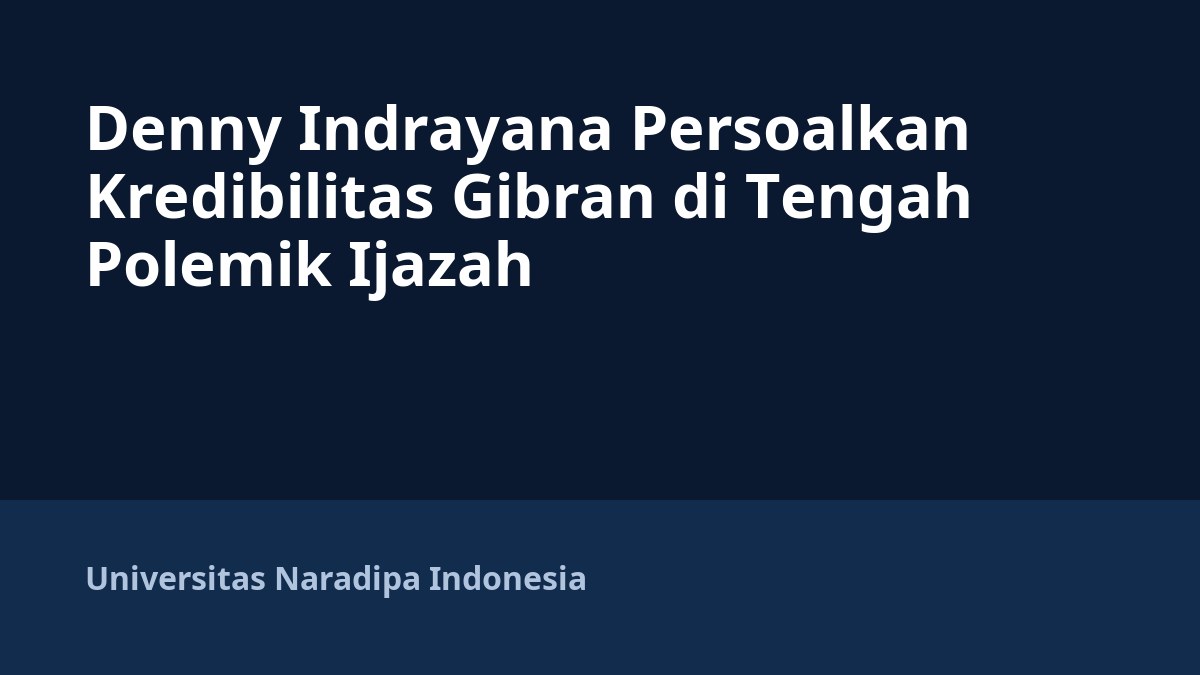 Denny Indrayana Persoalkan Kredibilitas Gibran di Tengah Polemik Ijazah