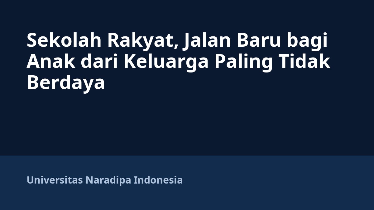 Sekolah Rakyat, Jalan Baru bagi Anak dari Keluarga Paling Tidak Berdaya